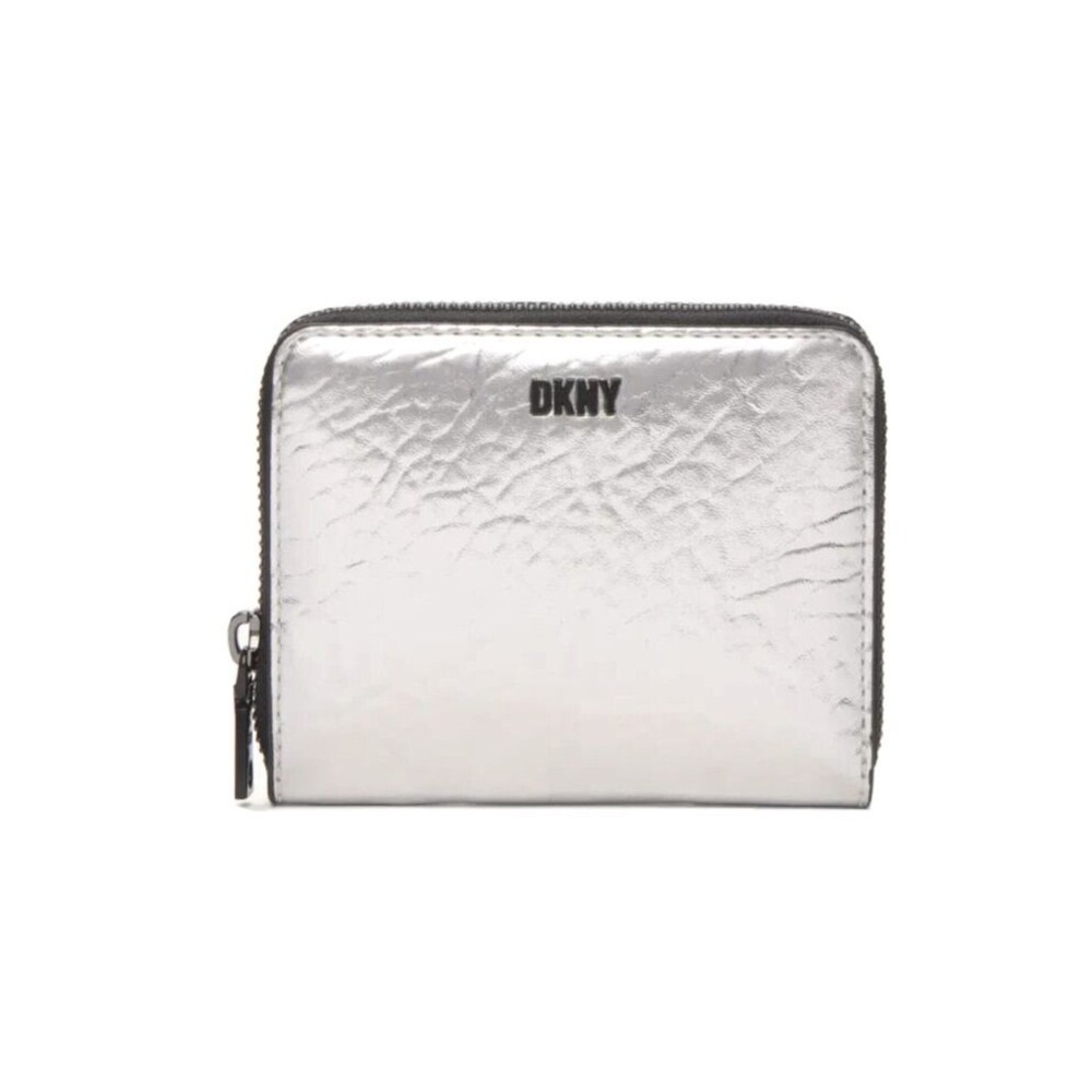 New DKNY Boxed Small Zip Around Wallet Metallic Silver